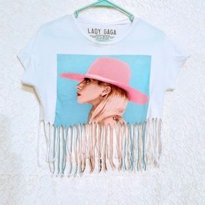 Lady Gaga Joanne Fringe Graphic crop top T-shirt